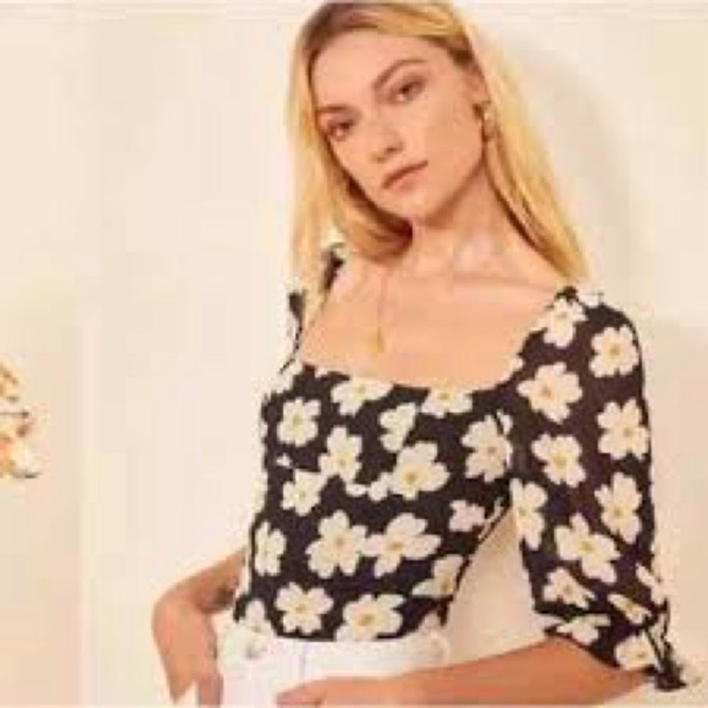 Floral Black and White Women's Top